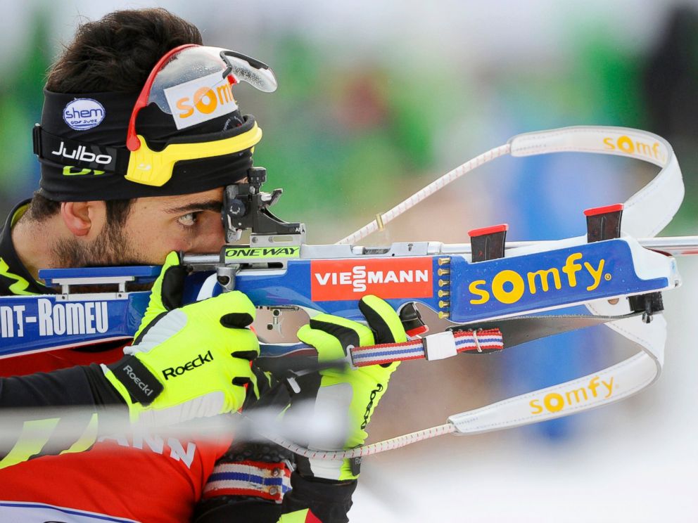 PHOTO: Martin Fourcade of France takes 1st place during the IBU Biathlon World Cup Mens and Womens Relay, Jan. 19, 2014, in Antholz-Anterselva, Italy.