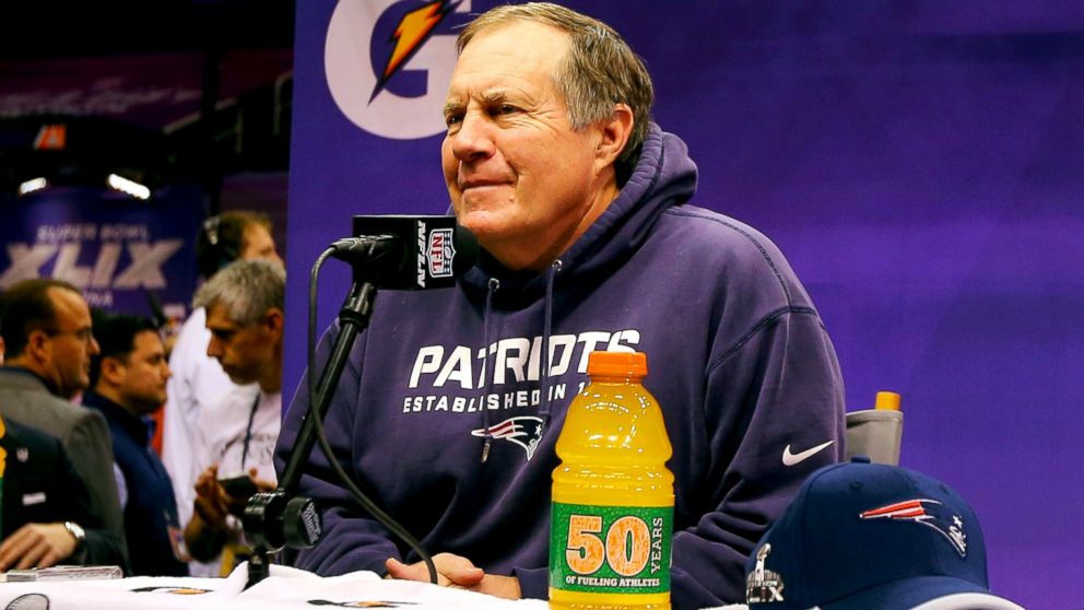 Head coach Bill Belichick of the New England Patriots addresses the media at Super Bowl XLIX Media Day inside U.S. Airways Center, Jan. 27, 2015, in Phoenix.