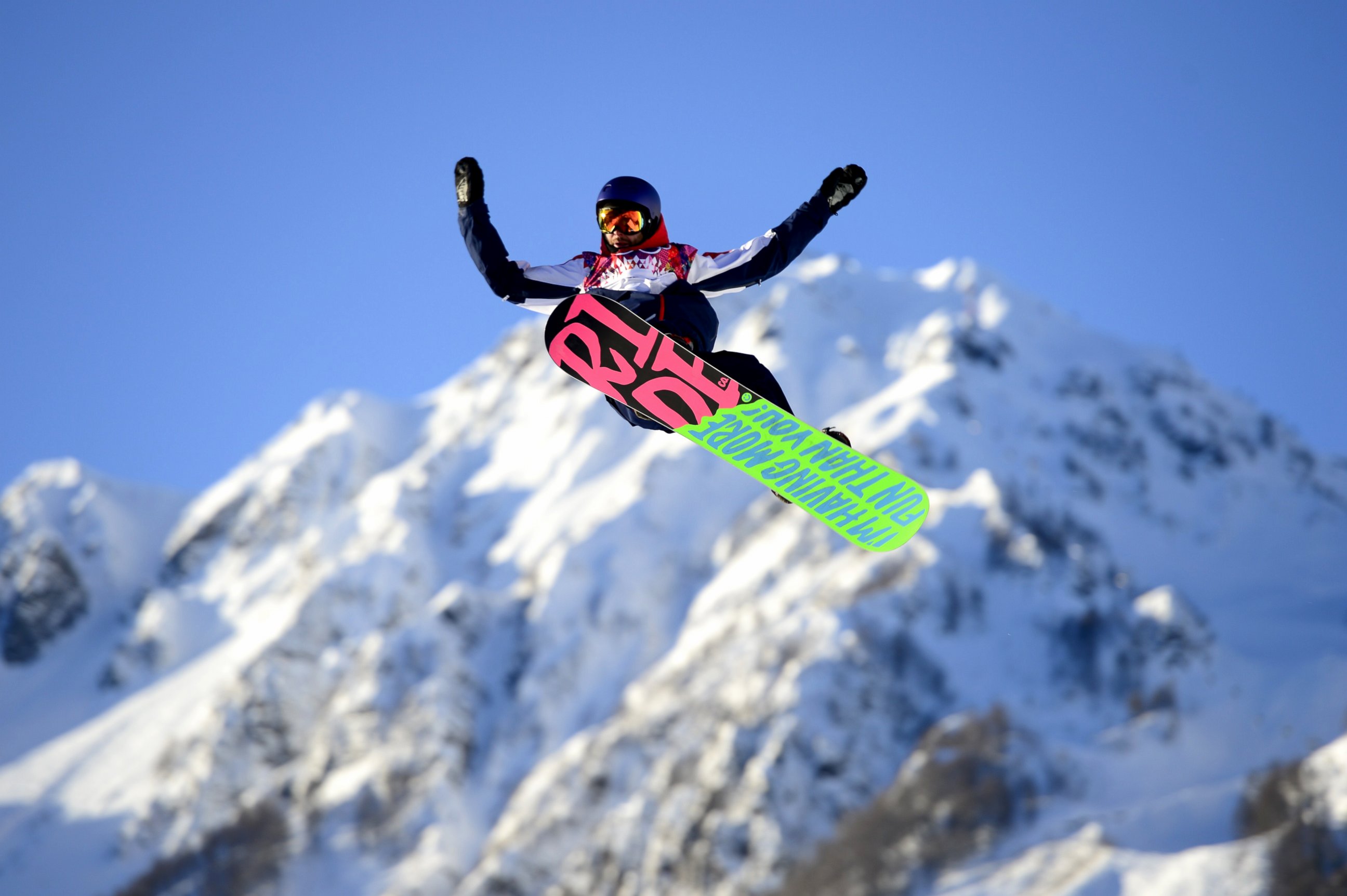 PHOTO: Great Britain's Billy Morgan competes in the men's snowboard slopestyle qualification at the Rosa Khutor Extreme Park during the 2014 Sochi Winter Olympics, Feb. 6, 2014. 