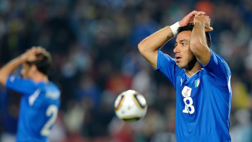 PHOTO: Fabio Quagliarella of Italy looks dejected during the 2010 FIFA World Cup South Africa Group F match between Slovakia and Italy at Ellis Park Stadium in this June 24, 2010, file photo in Johannesburg, South Africa. 