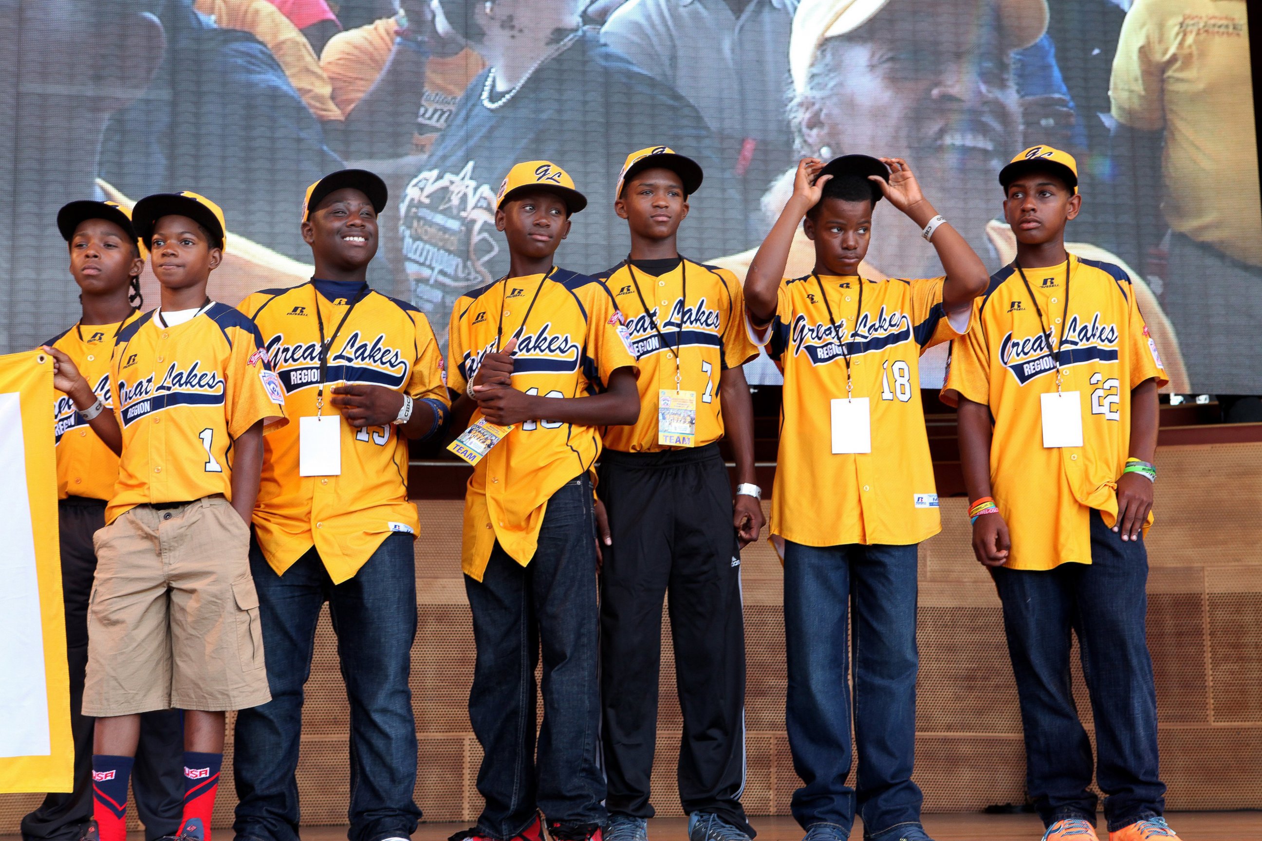 PHOTO: The Jackie Robinson West little league baseball team participates in the team's United States World Series Championship Rally at Millennium Park, Aug. 27, 2014, in Chicago.
