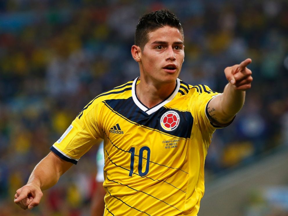 PHOTO: James Rodriguez of Colombia celebrates scoring his teams second goal and his second of the game during the 2014 FIFA World Cup Brazil round of 16 match between Colombia and Uruguay at Maracana on June 28, 2014 in Rio de Janeiro, Brazil.