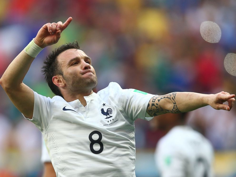PHOTO: Mathieu Valbuena of France celebrates his teams secong goal during the 2014 FIFA World Cup Brazil Round of 16 match between France and Nigeria at Estadio Nacional on June 30, 2014 in Brasilia, Brazil.