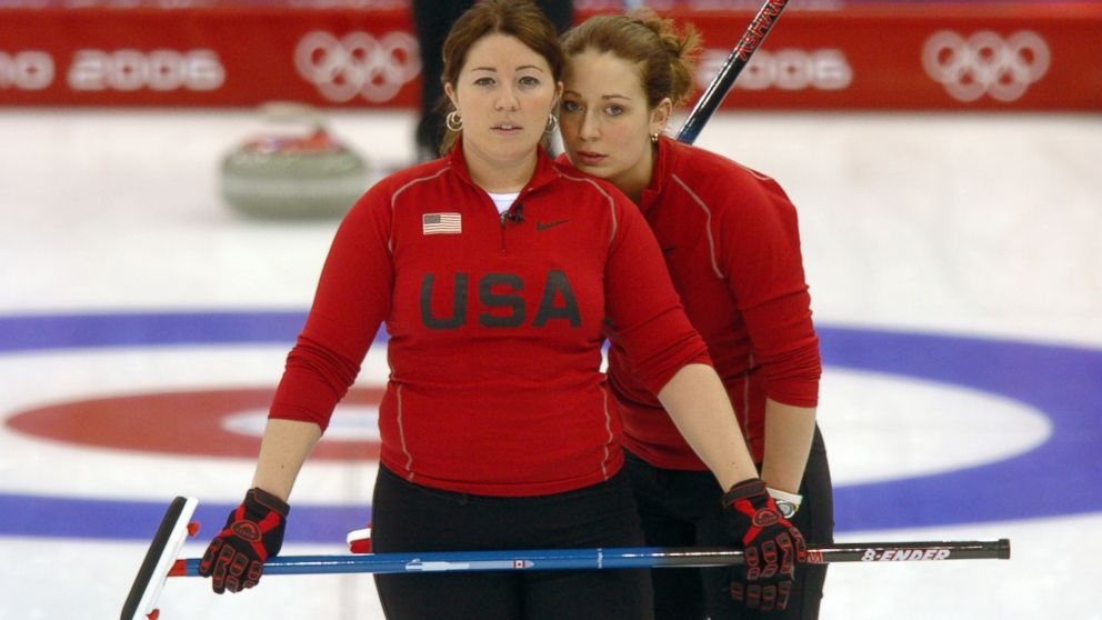 PHOTO: In this file photo, Maureen Brunt, left, and Jessica Schultz, right, of the U.S. women's curling team are pictured on Feb. 14, 2006 in Pinerolo, Italy. 