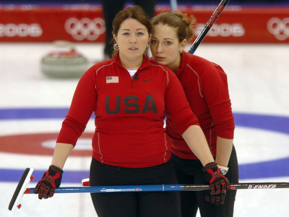 PHOTO: In this file photo, Maureen Brunt, left, and Jessica Schultz, right, of the U.S. womens curling team are pictured on Feb. 14, 2006 in Pinerolo, Italy.