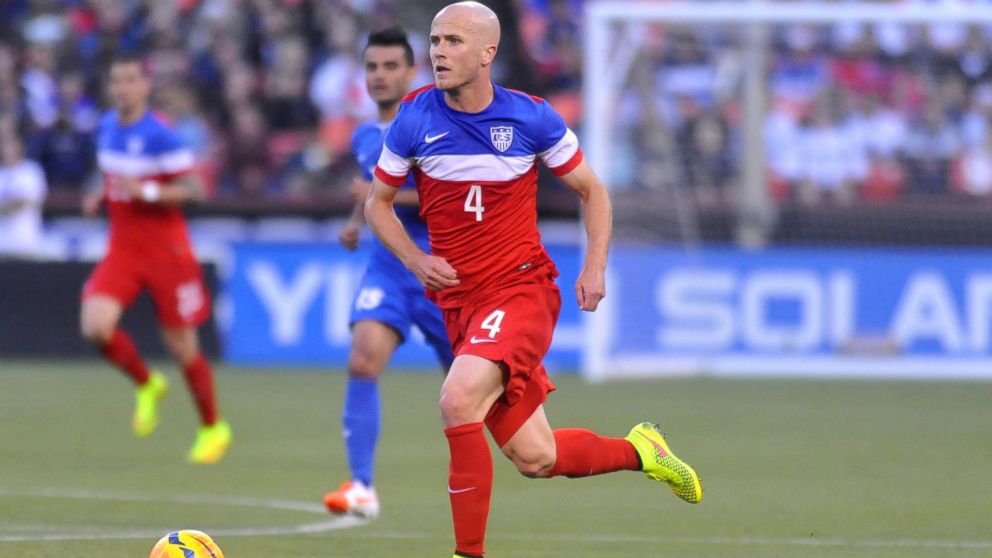 US men's national team player Michael Bradley runs with the ball during a World Cup preparation match against Azerbaijan at Candlestick Park in San Francisco, May 27, 2014.