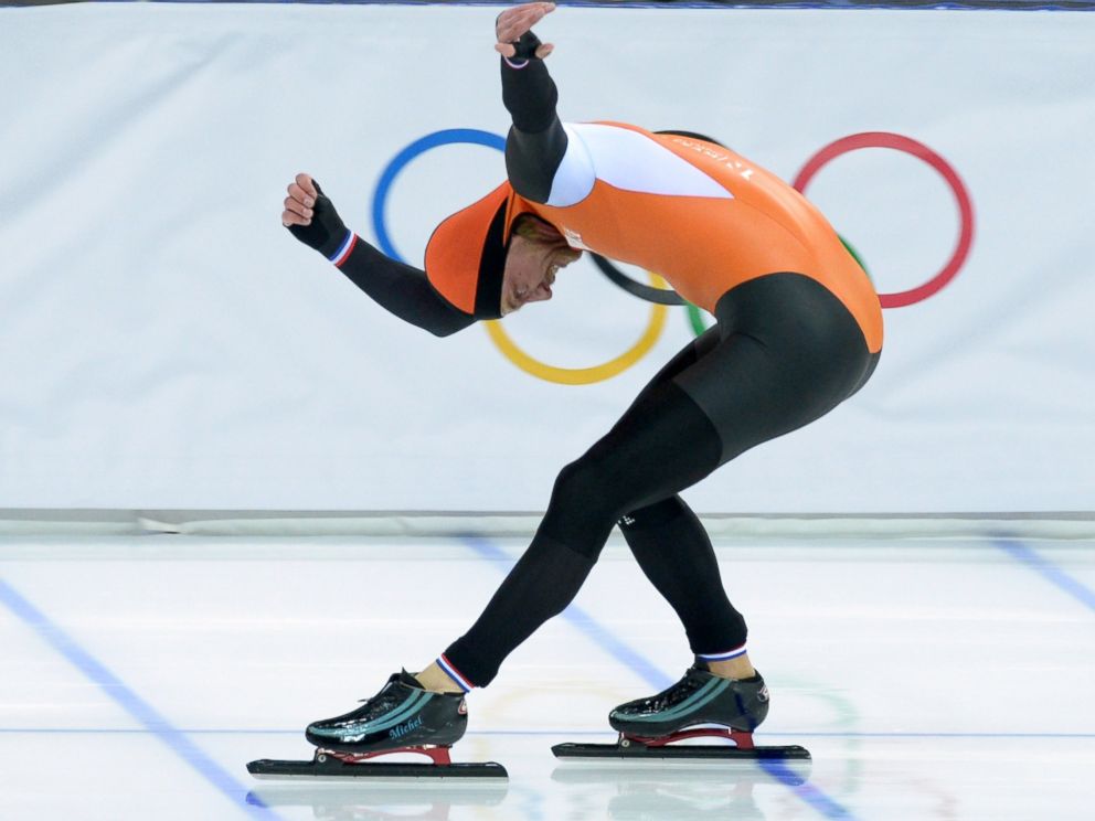 PHOTO: Netherlands Michel Mulder celebrates after the Mens Speed Skating 500m.
