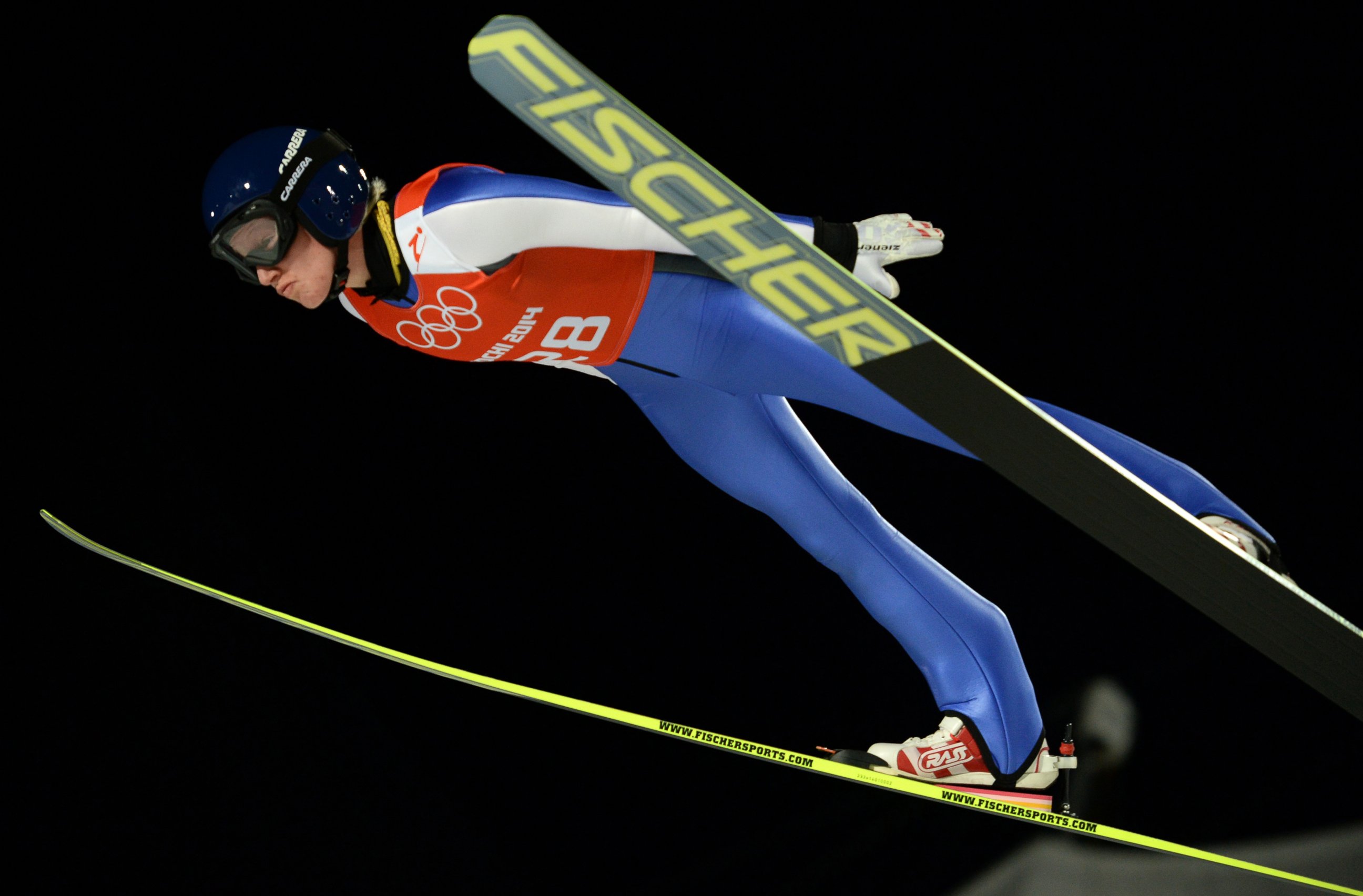 PHOTO: Austria's Daniela Iraschko-Stolz soars through the air 