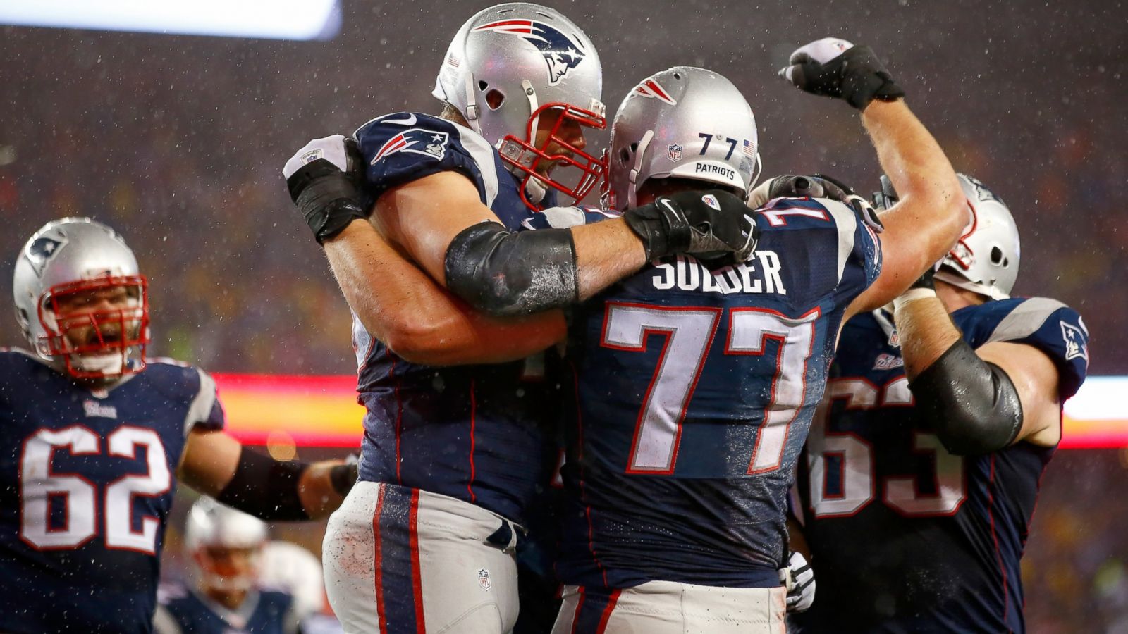 New England Patriots LeGarrette Blount celebrates with teammates