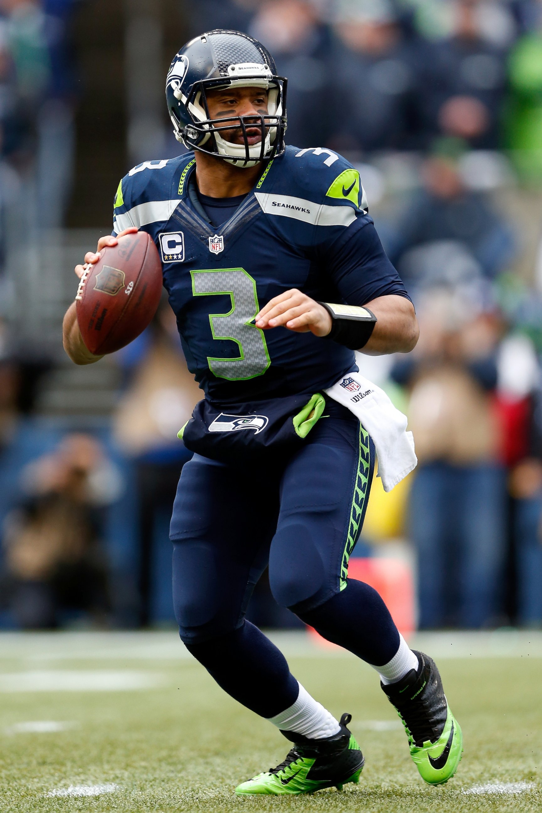 PHOTO: Russell Wilson of the Seattle Seahawks is pictured in a game against the Green Bay Packers during the 2015 NFC Championship game at CenturyLink Field on Jan. 18, 2015 in Seattle.