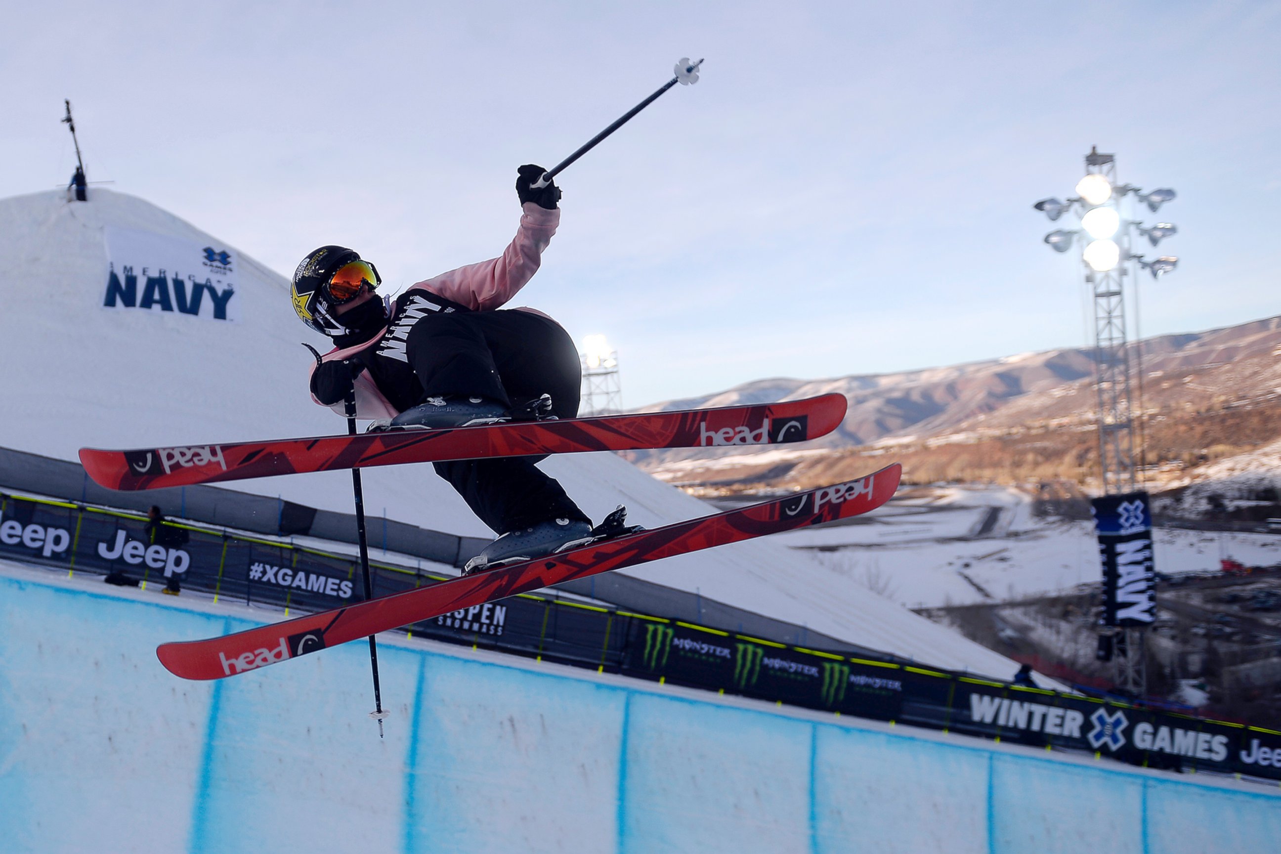 PHOTO: Maddie Bowman makes a hit during the women's ski halfpipe final , Jan. 24, 2014.