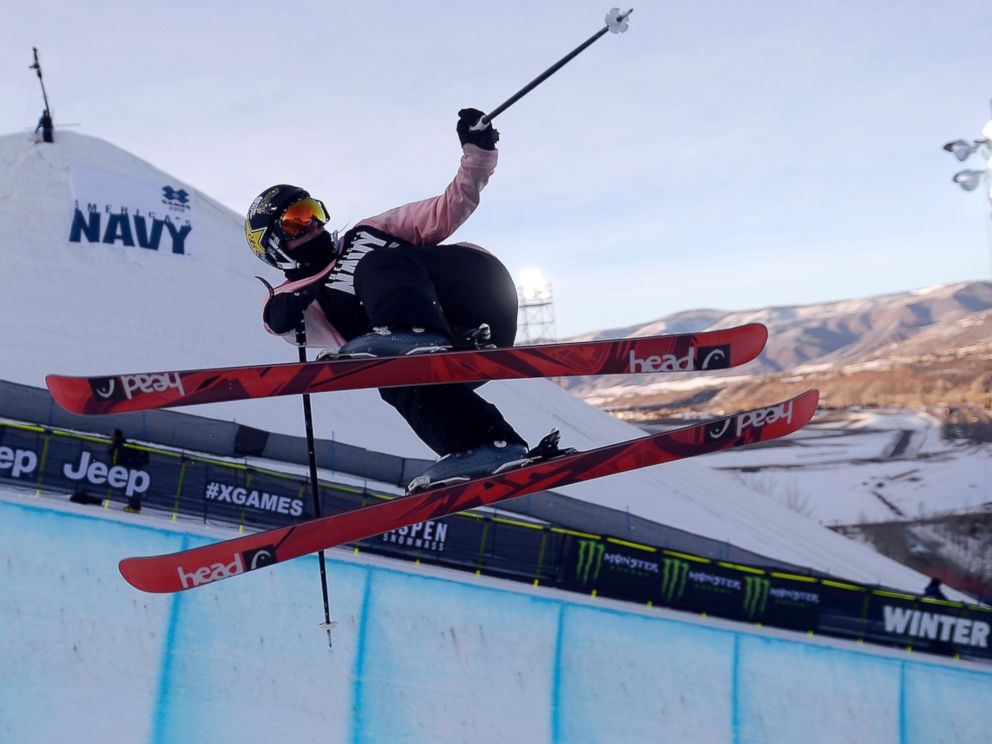 PHOTO: Maddie Bowman makes a hit during the womens ski halfpipe final , Jan. 24, 2014.