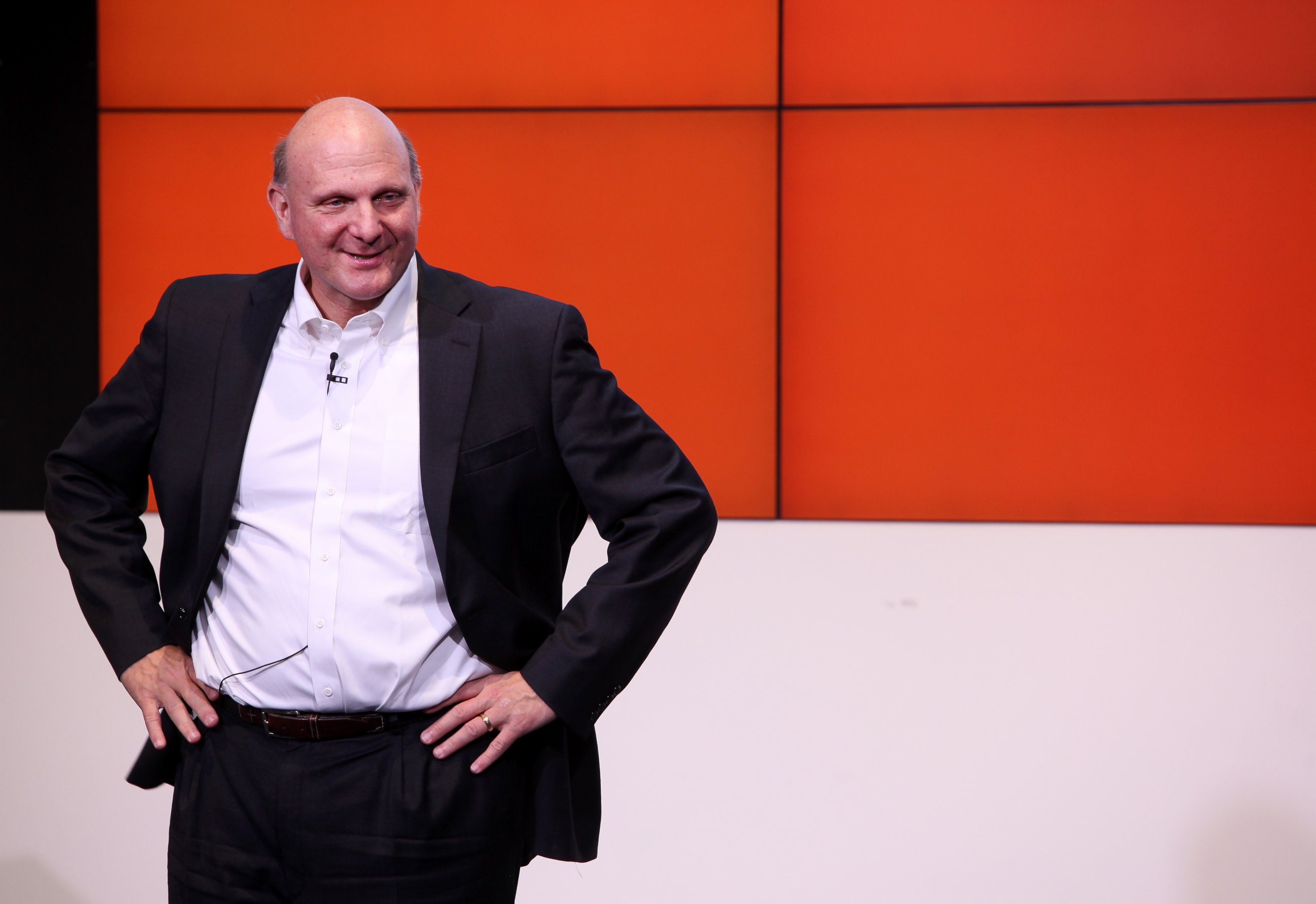 PHOTO: Microsoft Chief Executive Steve Ballmer speaks at the opening of the Microsoft Center Berlin in this Nov. 7, 2013, file photo in Berlin, Germany. 