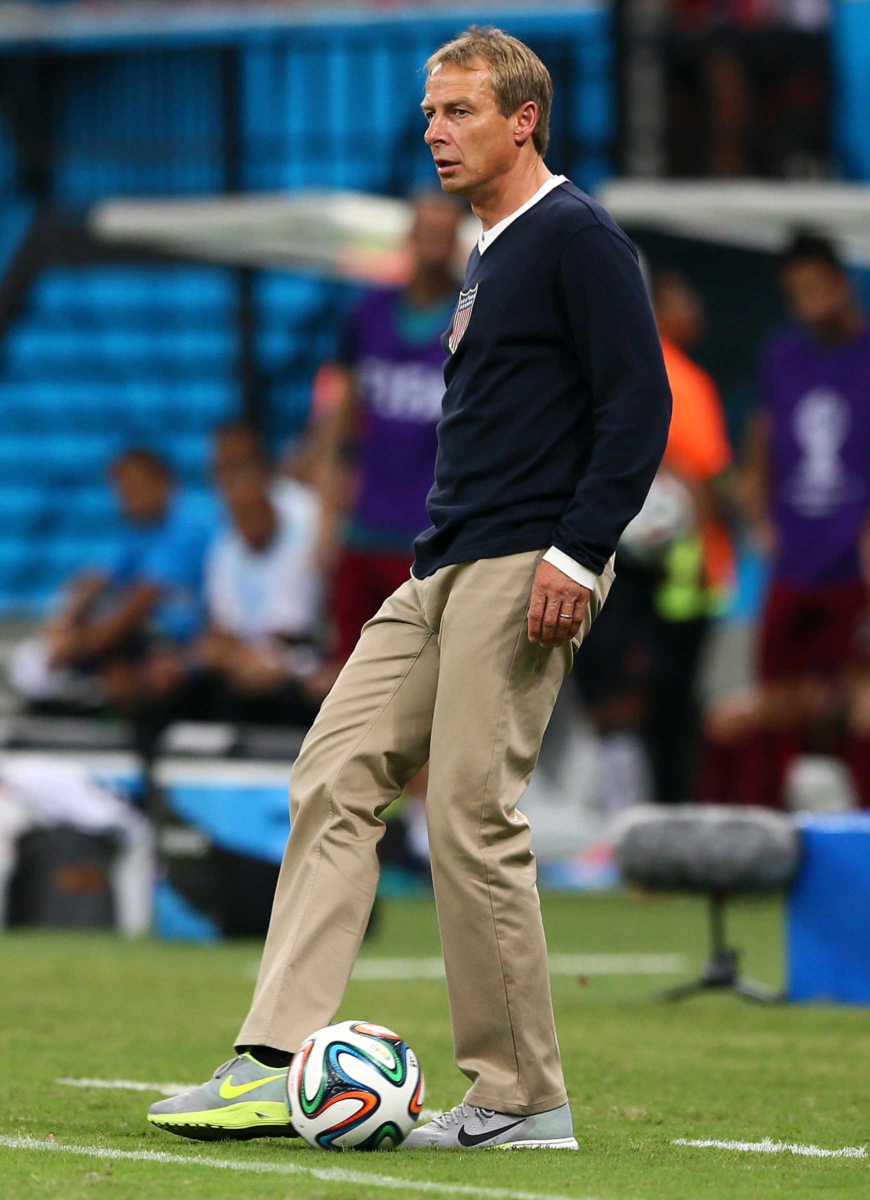 PHOTO: Head coach Jurgen Klinsmann of the United States stands on the sideline during the 2014 FIFA World Cup Brazil Group G match between the United States and Portugal at Arena Amazonia, June 22, 2014 in Manaus, Brazil.