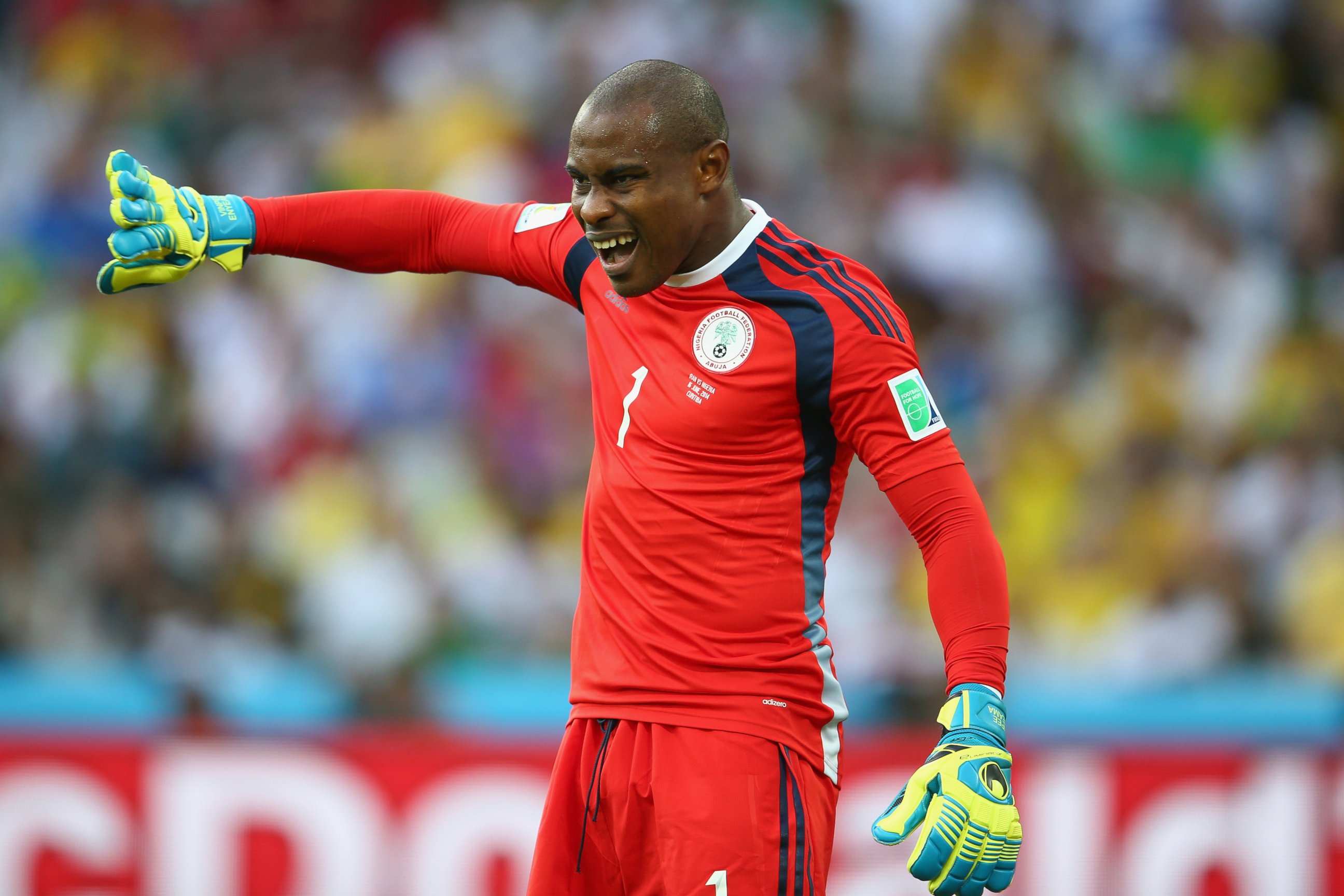 PHOTO: Vincent Enyeama of Nigeria gestures during the 2014 FIFA World Cup Brazil Group F match between Iran and Nigeria at Arena da Baixada on June 16, 2014 in Curitiba, Brazil. 