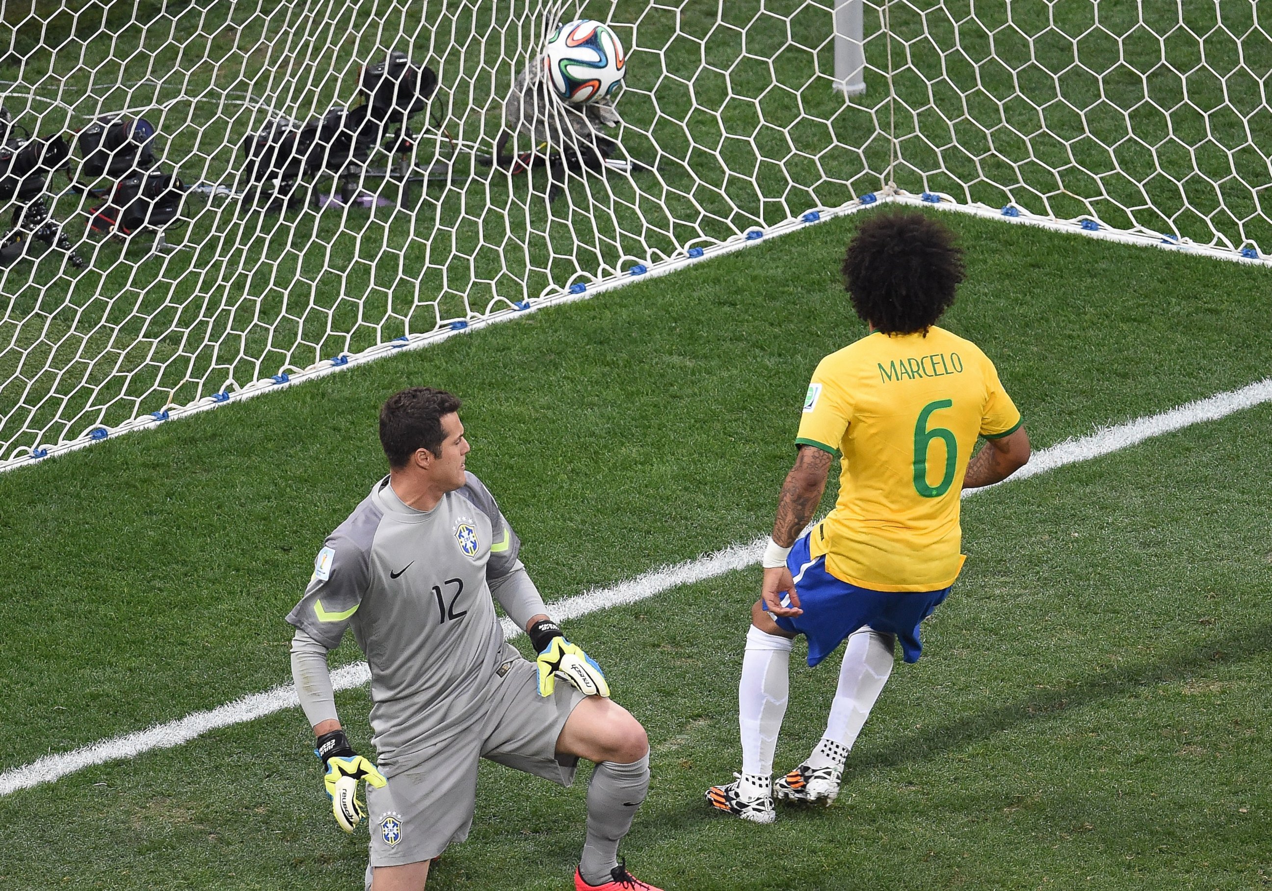 PHOTO: Brazil's defender Marcelo scores an own goal