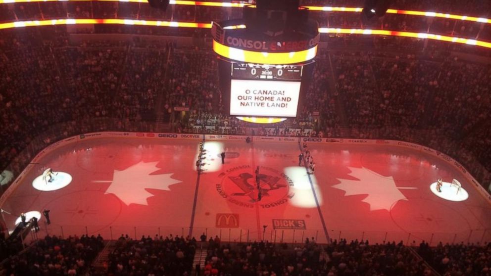 "O Canada" is performed before the start of a NHL game between the Pittsburgh Penguins and Philadelphia Flyers, Oct. 22, 2014.