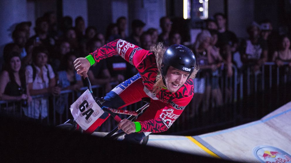 PHOTO: Winner Dave Rodebaugh rounds a corner during competition at Red Bull MiniDrome in Brooklyn, N.Y., June 26, 2014.