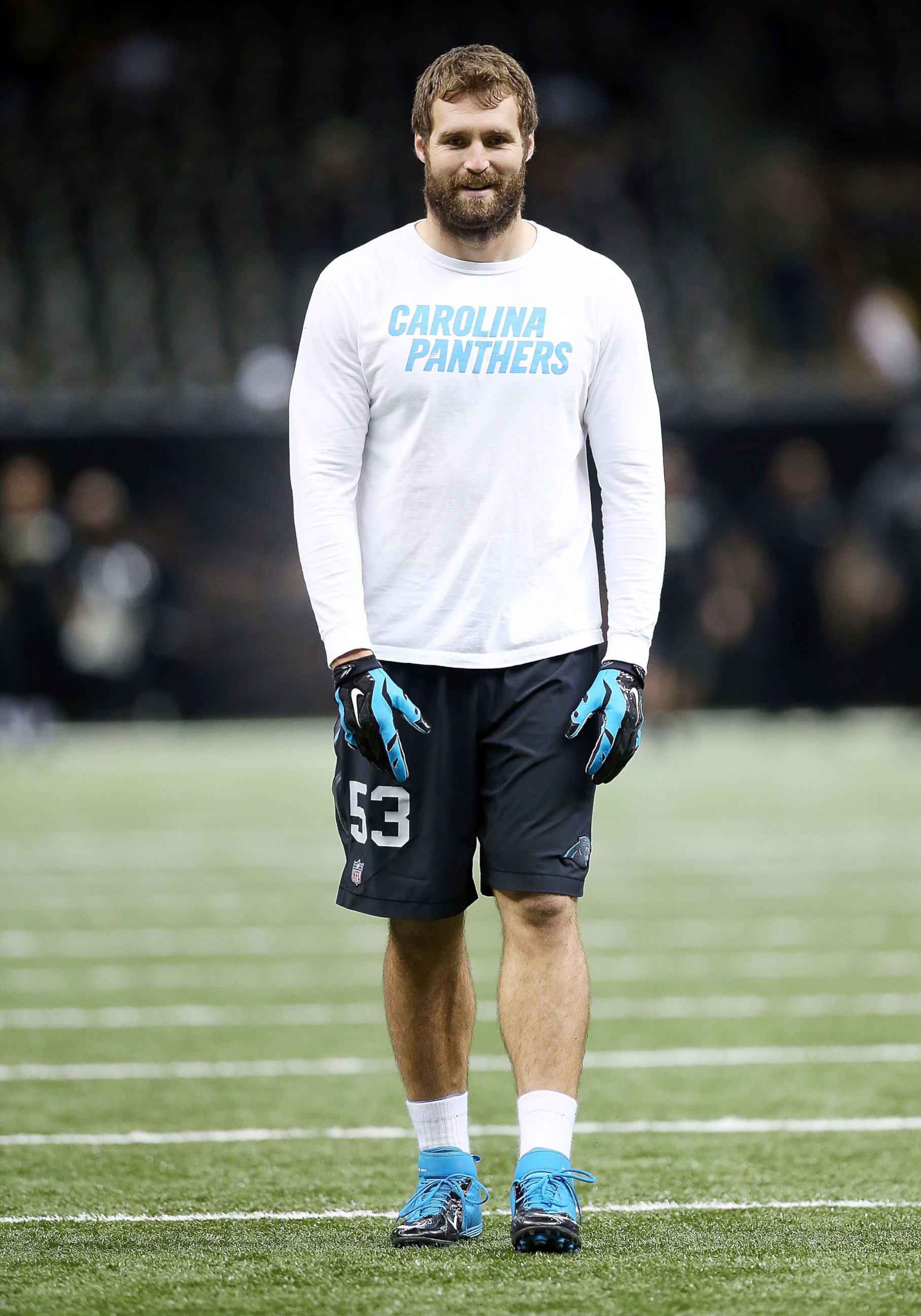 PHOTO: Ben Jacobs of the Carolina Panthers warms up before a game against the New Orleans Saints at the Mercedes-Benz Superdome on Dec. 6, 2015 in New Orleans, Louisiana