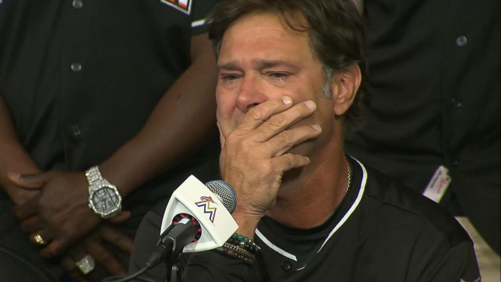 PHOTO: Miami Marlins manager Don Mattingly reacts during a press conference, Sept. 25, 2016, on the death of Miami Marlins pitcher Jose Fernandez.