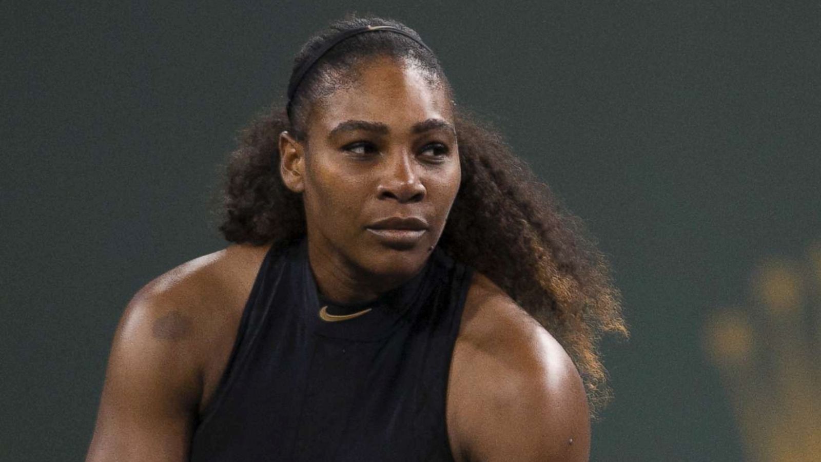 PHOTO: Serena Williams prepares to serve to Zarina Diyas, of Kazakhstan, during the first round of the BNP Paribas Open tennis tournament in Indian Wells, Calif., March 8, 2018.