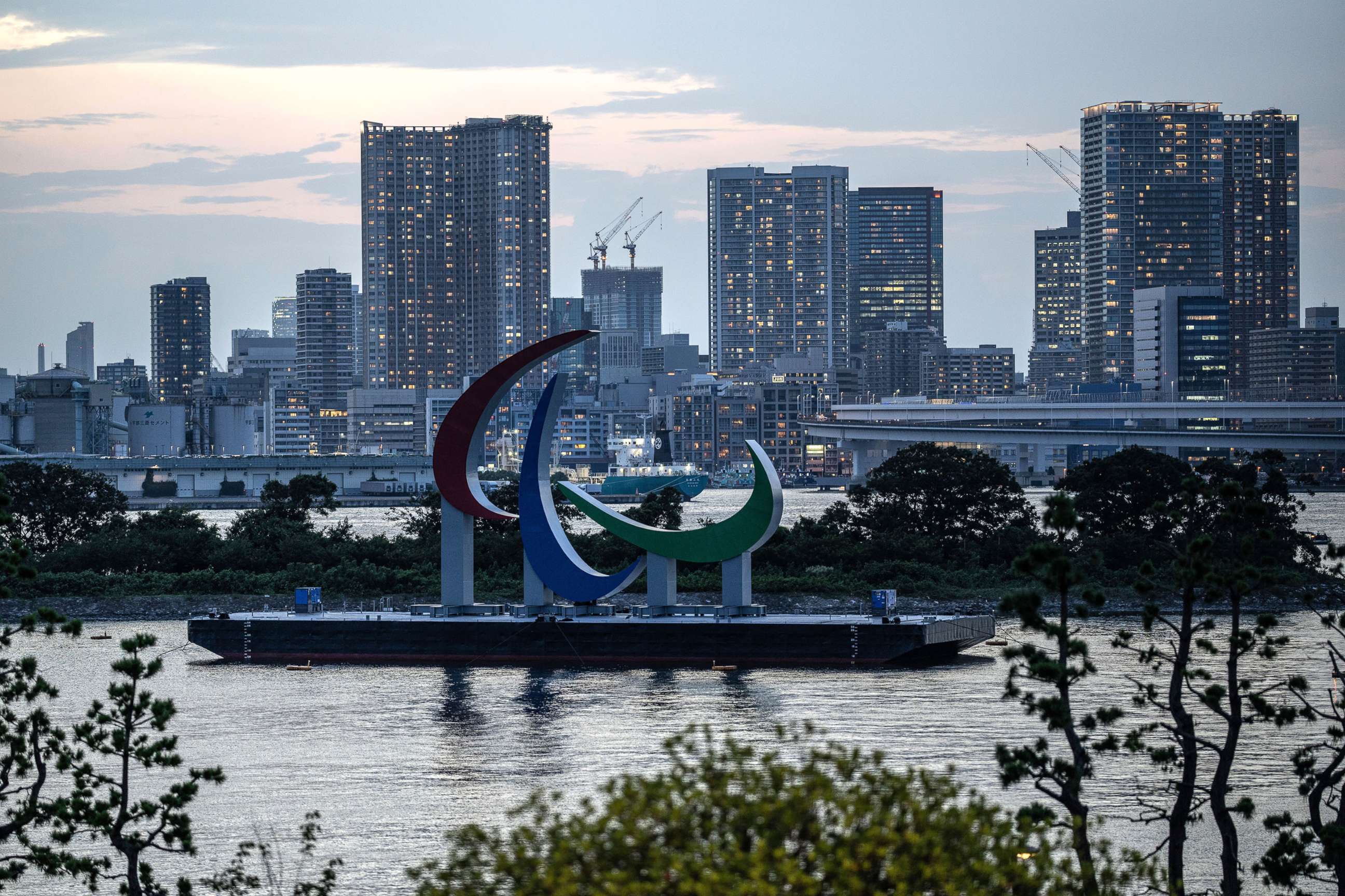 PHOTO: The Paralympic Rings are displayed in Odaiba Marine Park, Aug. 23, 2021, in Tokyo.