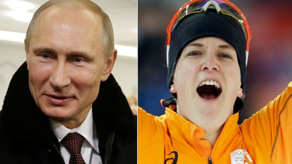Dutch speedskater Ireen Wust (right), the first openly gay gold medalist at the Sochi Olympic games, says Russian President Vladimir Putin congratulated her following her gold medal performance.