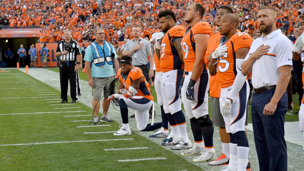 Broncos' Brandon Marshall Kneels During National Anthem