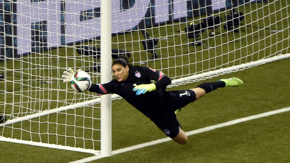 PHOTO: United States goalkeeper Hope Solo, No.1, makes a save against Germany during the semifinals of the FIFA 2015 Women's World Cup, June 30, 2015, at Olympic Stadium in Montreal. 