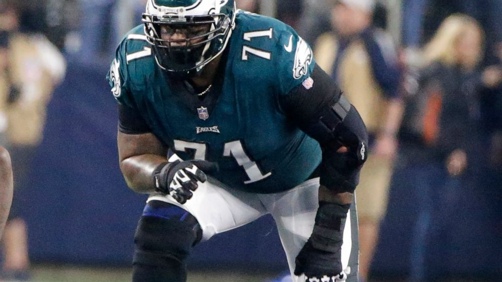 FILE - Philadelphia Eagles offensive tackle Jason Peters (71) lines up against the Dallas Cowboys in the second half of an NFL football game in Arlington, Texas, Sunday, Dec. 9, 2018. The Dallas Cowboys have agreed to a one-year contract with free ag