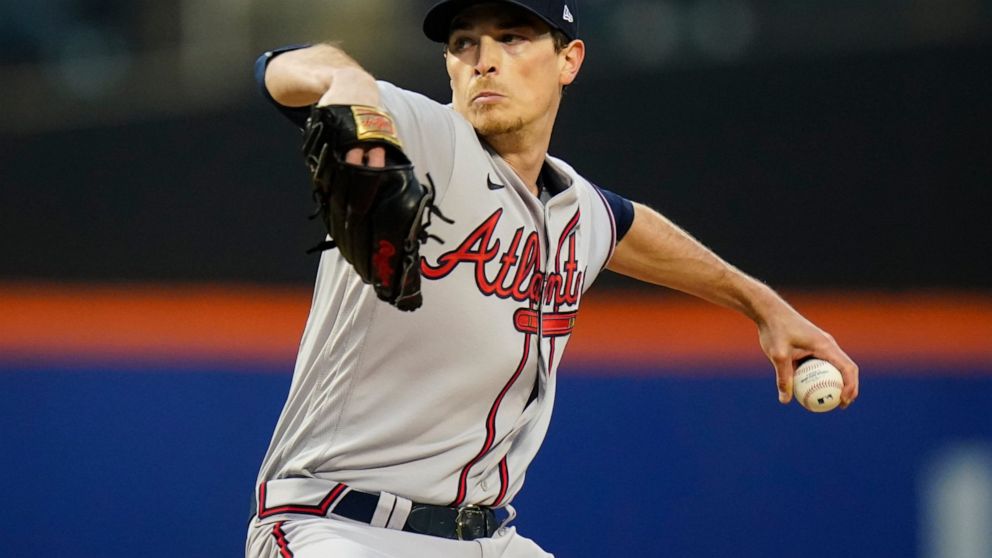 Atlanta Braves' Max Fried pitches during the first inning of a baseball game against the New York Mets Monday, May 2, 2022, in New York. (AP Photo/Frank Franklin II)