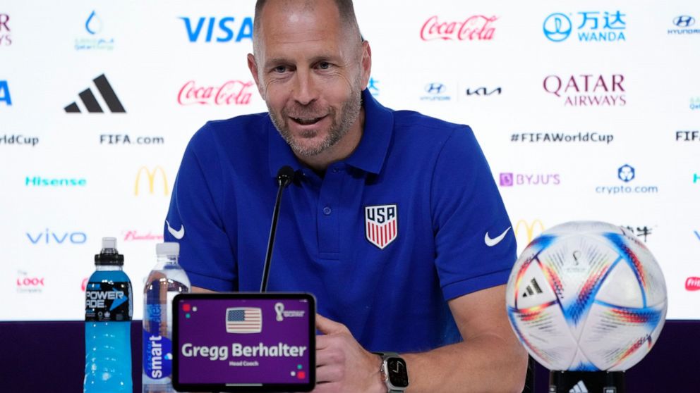 Head coach Gregg Berhalter of the United States attends a press conference on the eve of the group B World Cup soccer match between England and the United States, in Doha, Qatar, Thursday, Nov. 24, 2022. (AP Photo/Ashley Landis)