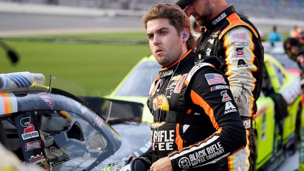 FILE - Noah Gragson prepares on pit road for the NASCAR Xfinity Series auto race at Daytona International Speedway, Friday, Aug. 27, 2021, in Daytona Beach, Fla. The star Xfinity Series driver for JR Motorsports is in the spotlight again for all the 
