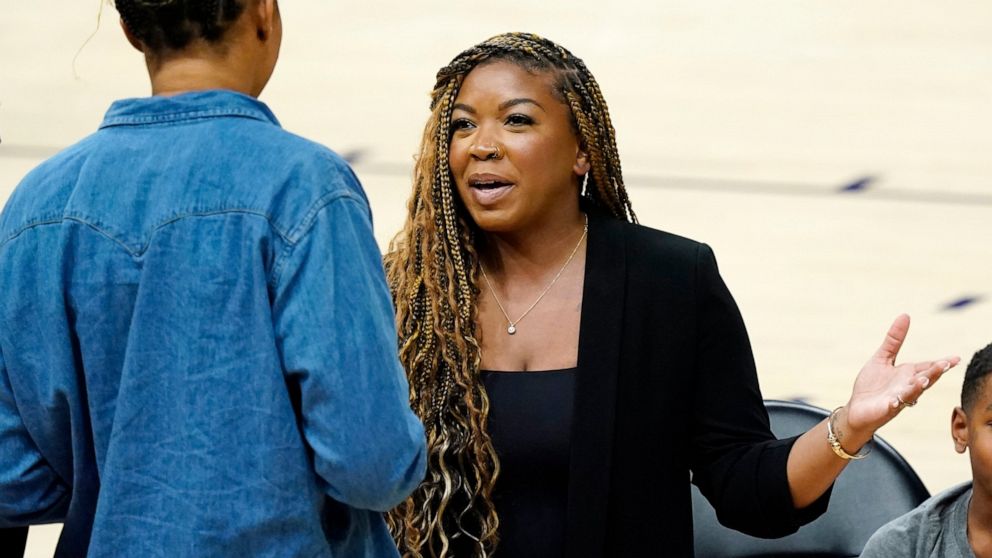 Cherelle Griner, Brittney Griner's wife, talks prior to a rally for Phoenix Mercury WNBA basketball player Griner Wednesday, July 6, 2022, in Phoenix. Brittney has been detained in Russia for 133 days, charged in Russia for having vape cartridges con