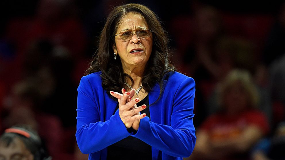 FILE - In this Dec. 31, 2018, file photo, Rutgers coach C. Vivian Stringer instructs her team during the first half of a NCAA basketball game against Maryland in College Park, Md. Stringer announced her retirement from college basketball on Saturday,