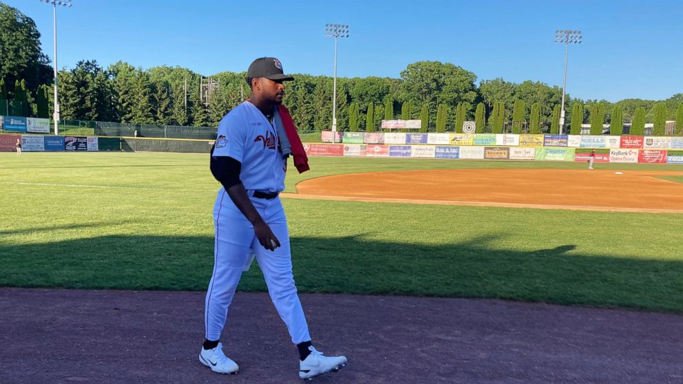 Former Vanderbilt star right-hander Kumar Rocker walks in from the bullpen at Joseph L. Bruno Stadium in Troy, N.Y., Saturday, June 4, 2022, prior to his first start for the Tri-City ValleyCats of the Class A independent Frontier League. Rucker was t