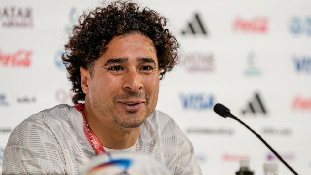 Mexico's goalkeeper Guillermo Ochoa speaks to the media during a press conference at the Qatar National Convention Center on the eve of the group C World Cup soccer match between Mexico and Poland, in Doha, Qatar, Monday, Nov. 21, 2022. (AP Photo/Moi