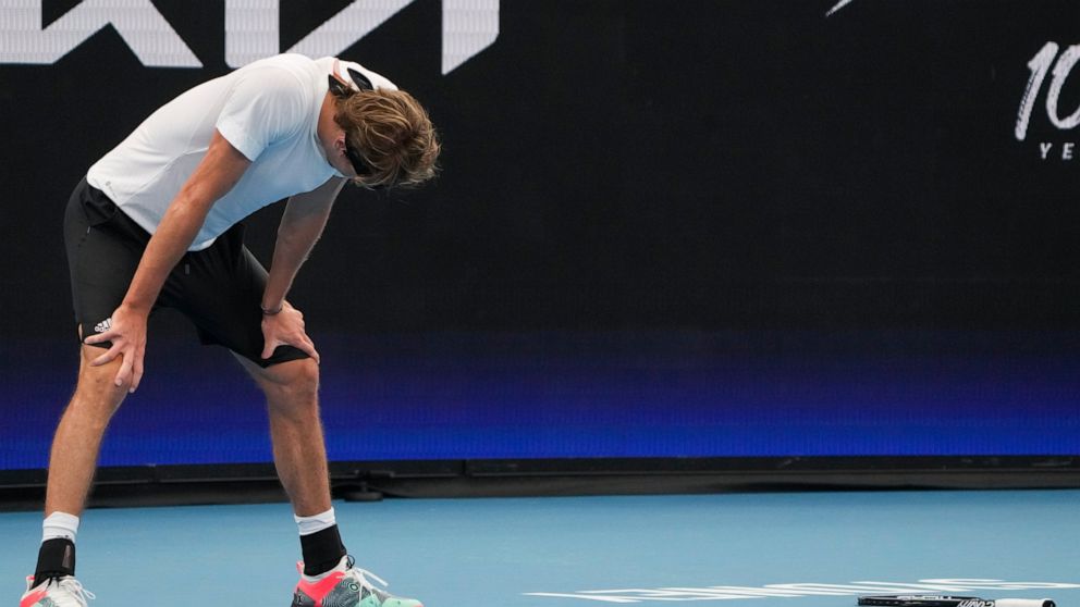 Germany's Alexander Zverev reacts after losing a point to United States' Taylor Fritz during their Group C match at the United Cup tennis event in Sydney, Australia, Monday, Jan. 2, 2023. (AP Photo/Mark Baker)