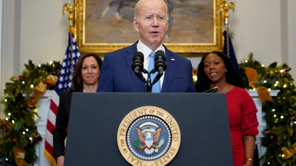 President Joe Biden speaks in the Roosevelt Room of the White House, Thursday, Dec. 8, 2022, in Washington. (AP Photo/Patrick Semansky)