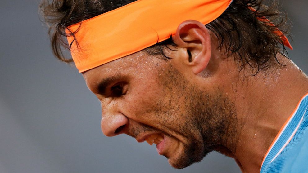 Rafael Nadal of Spain during the Madrid Open tennis match against Stan Wawrinka of Switzerland in Madrid, Spain, Friday, May 10, 2019. (AP Photo/Bernat Armangue)