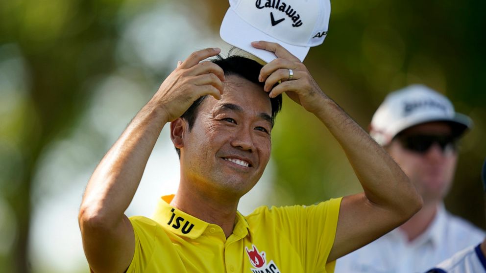Kevin Na stands at the tee box on the third hole during the second round of the Charles Schwab Challenge golf tournament at the Colonial Country Club, Friday, May 27, 2022, in Fort Worth, Texas. (AP Photo/LM Otero)
