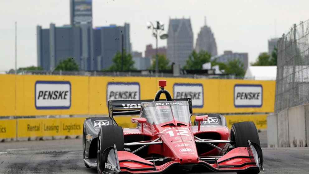 Will Power (12) races during the IndyCar Detroit Grand Prix auto race on Belle Isle in Detroit, Sunday, June 5, 2022. (AP Photo/Paul Sancya)