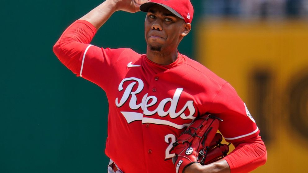 Cincinnati Reds starting pitcher Hunter Greene delivers during the first inning of a baseball game against the Pittsburgh Pirates in Pittsburgh, Sunday, May 15, 2022. (AP Photo/Gene J. Puskar)