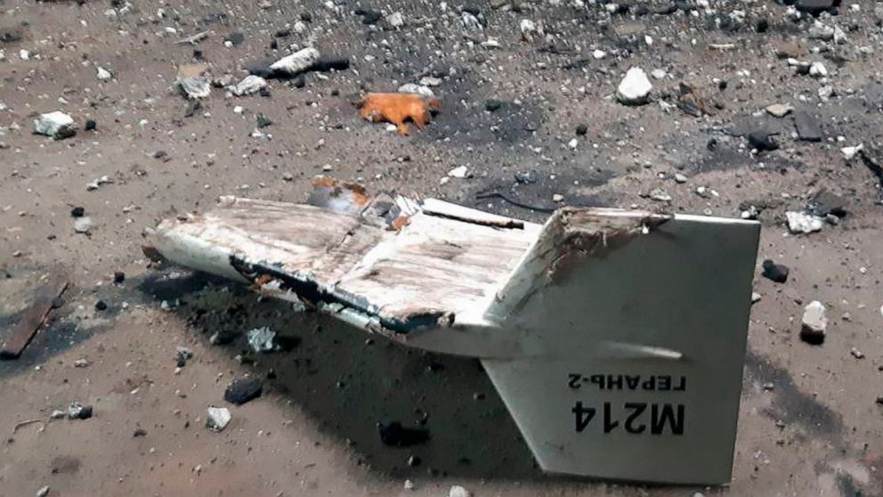 FILE - This undated photograph released by the Ukrainian military's Strategic Communications Directorate shows the wreckage of what Kyiv has described as an Iranian Shahed drone downed near Kupiansk, Ukraine. As protests rage at home, Iran's theocrat