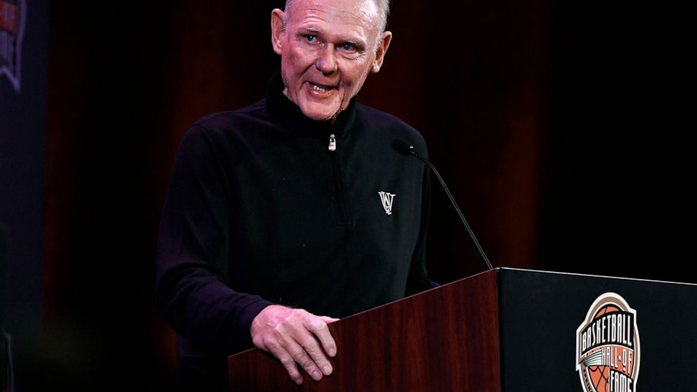 Basketball Hall of Fame Class of 2022 inductee George Karl speaks at a news conference at Mohegan Sun, Friday, Sept. 9, 2022, in Uncasville, Conn. (AP Photo/Jessica Hill)