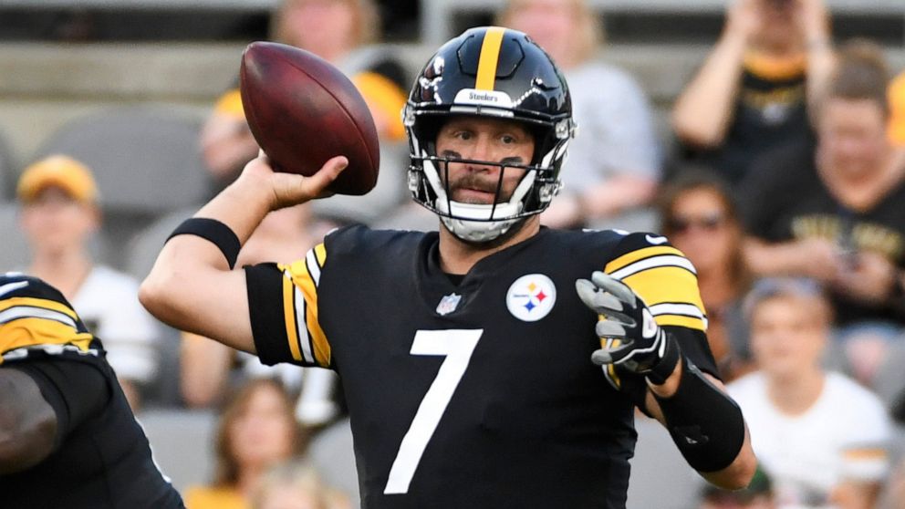 Pittsburgh Steelers quarterback Ben Roethlisberger throws a pass against the Detroit Lions during the first half of an NFL preseason football game Saturday, Aug. 21, 2021, in Pittsburgh. (AP Photo/Fred Vuich)