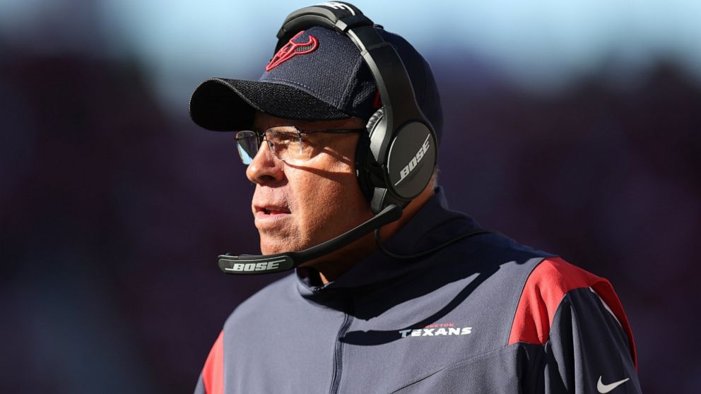 Houston Texans head coach David Culley watches from the sideline during the first half of his team's NFL football game against the San Francisco 49ers in Santa Clara, Calif., Sunday, Jan. 2, 2022. (AP Photo/Jed Jacobsohn)