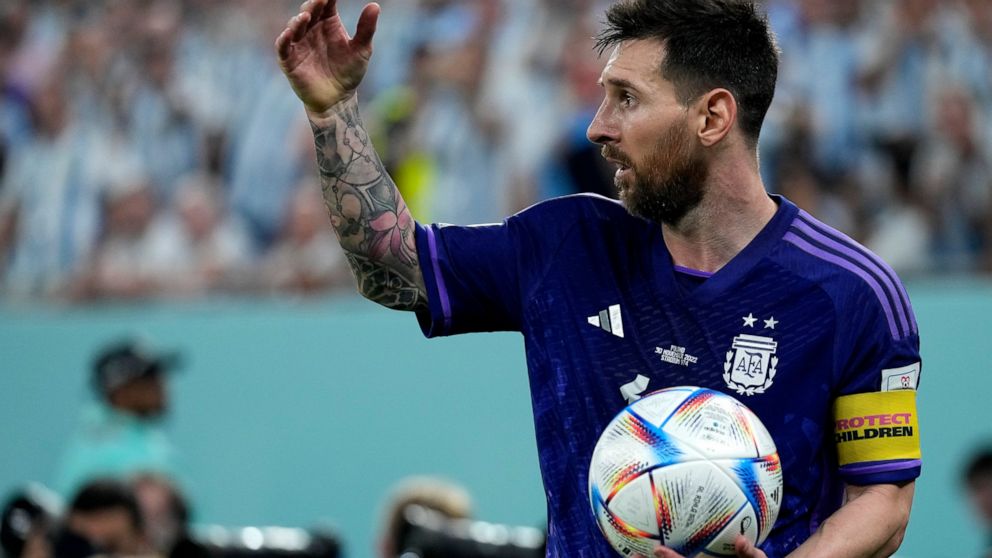 Argentina's Lionel Messi during the World Cup group C soccer match between Poland and Argentina at the Stadium 974 in Doha, Qatar, Wednesday, Nov. 30, 2022. (AP Photo/Darko Bandic)