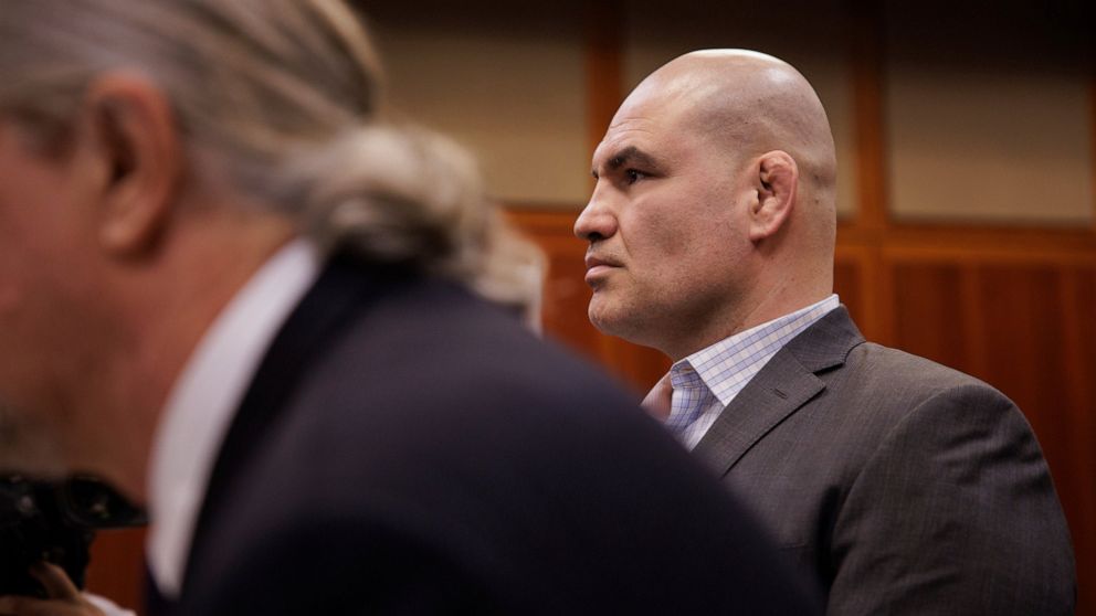 Cain Velasquez, right, appears for his arraignment with attorney Edward Sousa, who appeared with him, at the Santa Clara County Hall of Justice on Monday, Nov. 21, 2022, in San Jose, Calif. Velasquez, the former UFC champion based out of San Jose, wa