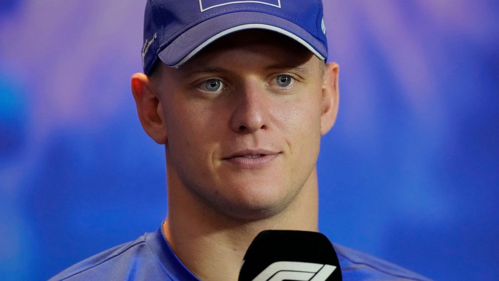 Haas' German driver Mick Schumacher talks in a press conference during previews ahead of the F1 Grand Prix of Abu Dhabi at Yas Marina Circuit in Abu Dhabi, United Arab Emirates, Thursday, Nov. 17, 2022. The Emirates Formula One Grand Prix will take p